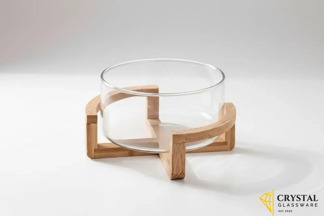 Avastro borosilicate Glass Serving Bowl  with Bamboo stand — Crystal Glassware Pakistan